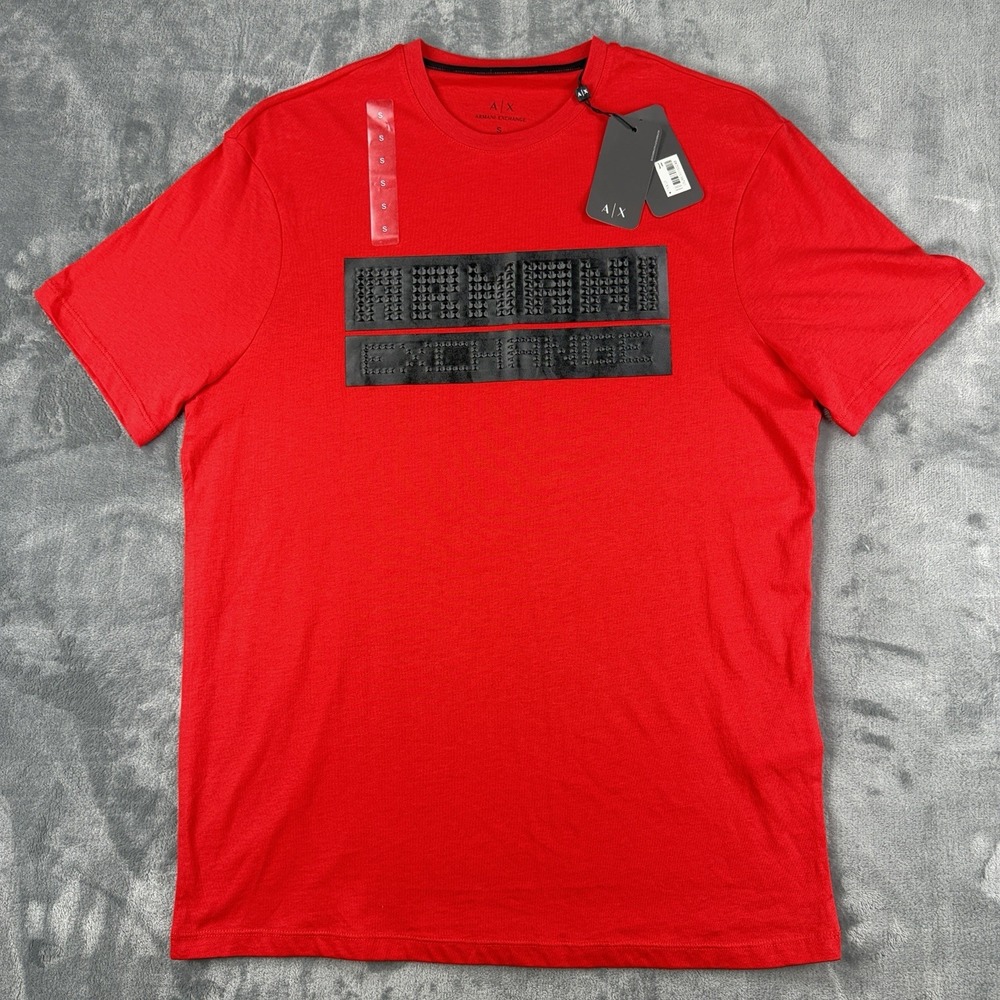 NWT Armani Exchange Men's Small Red Black Studded Logo Graphic T-Shirt A|X